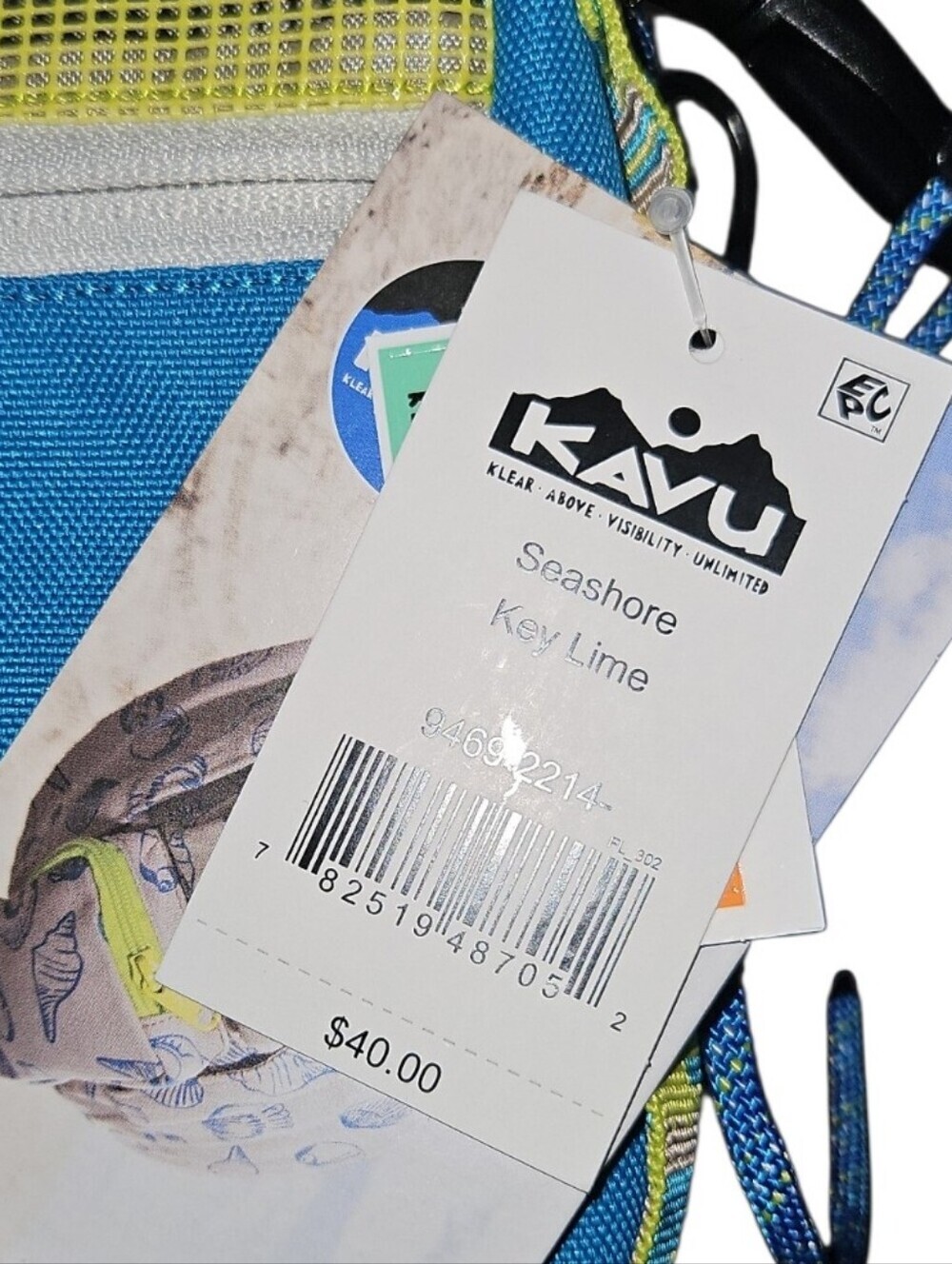 NWT KAVU Seashore Bag Key Lime Blue Green Mesh Crossbody Shoulder Festival Bag - Picture 4 of 6